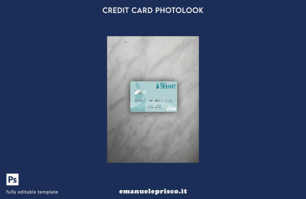 modello frontale photolook per carta di debito visto Russia Bank ZENIT in stile 